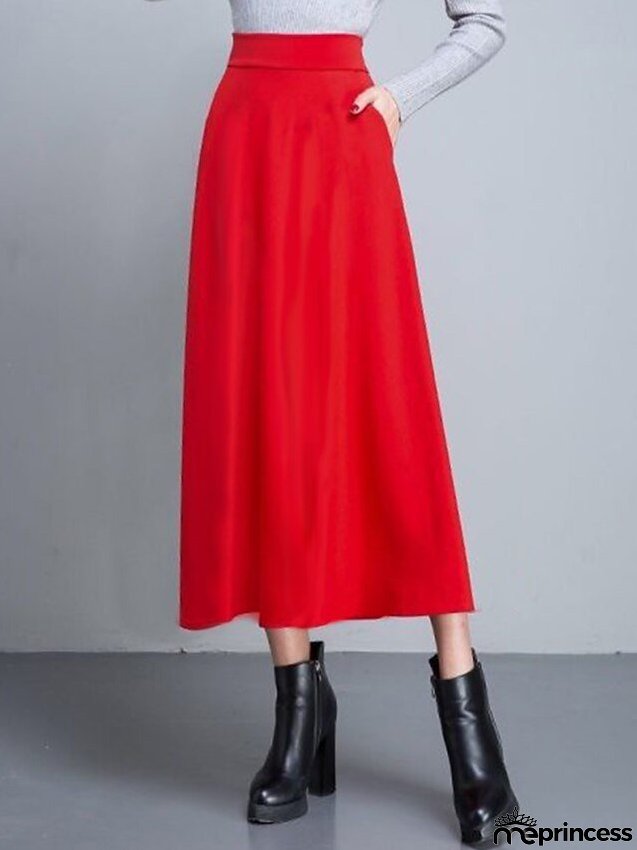 Women's Swing Work Skirts Maxi Skirt Black Wine Red Skirts Pocket Streetwear Basic Casual Office / Career WorkWear M L XL