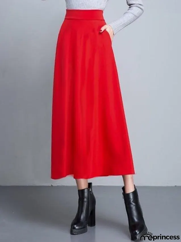Women's Swing Work Skirts Maxi Skirt Black Wine Red Skirts Pocket Streetwear Basic Casual Office / Career WorkWear M L XL
