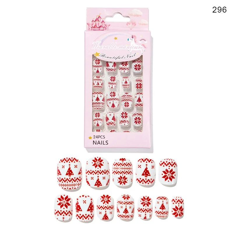 Christmas Child/adult Nails 24 Pieces of Wearable Finished Nails Cute Christmas Pattern Fake Nails Full Cover Nail Tips Xxl