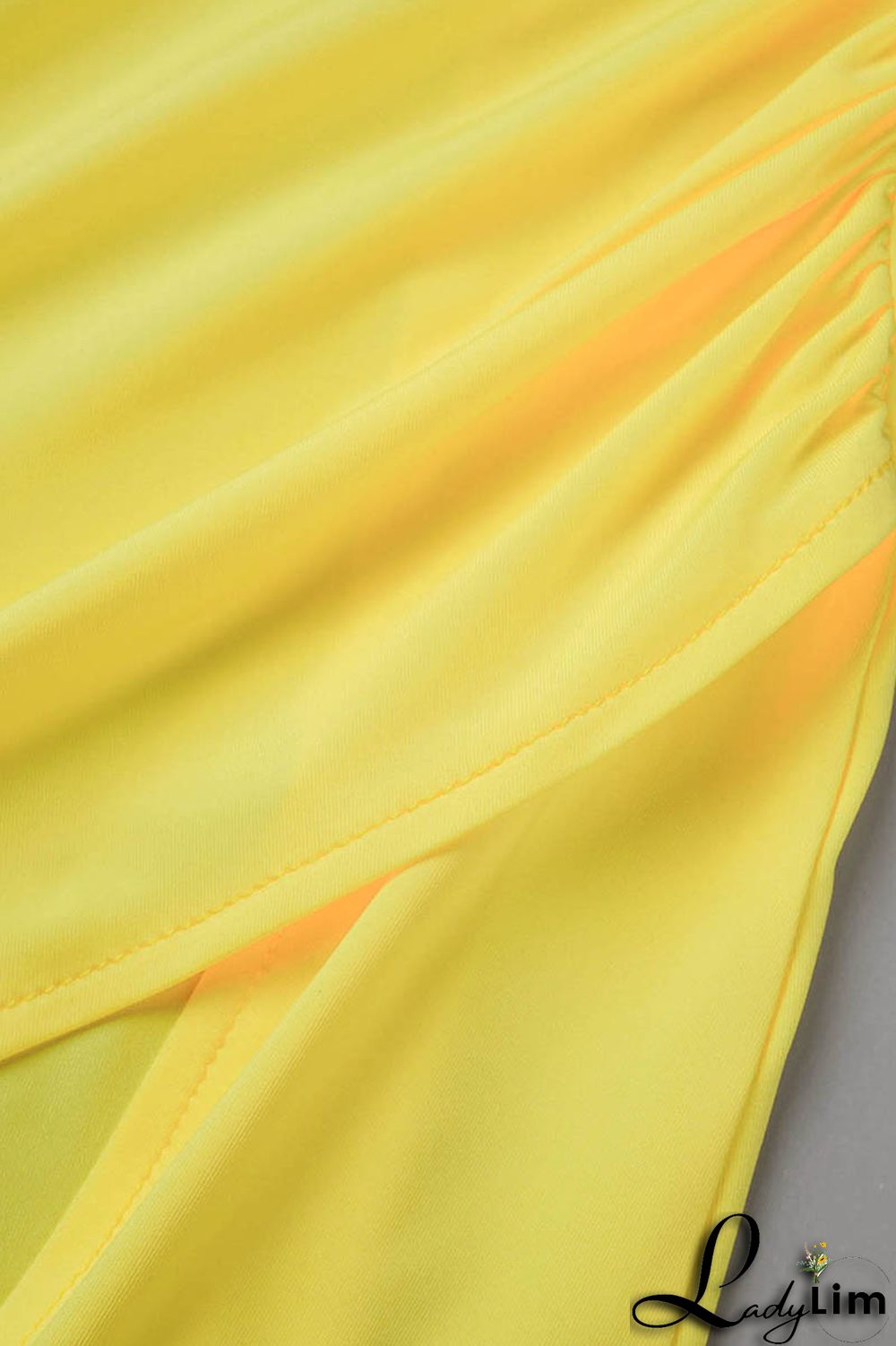 Yellow Fashion Sexy Solid Bandage Slit V Neck Long Sleeve Two Pieces