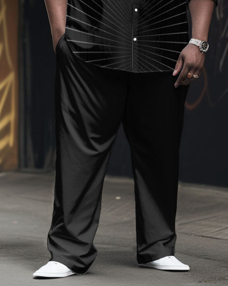 Big Men's Casual Business Line Long Sleeve Shirt Trousers Set