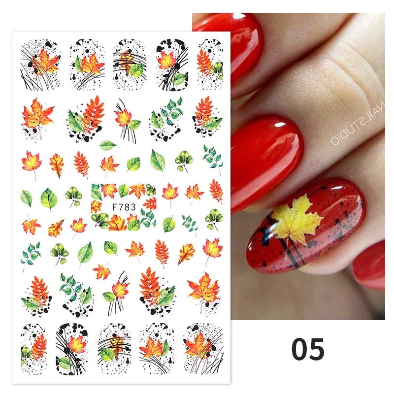 1PC Gold Black Bronzing Leaves Tree 3D Nail Sticker Iridescent Geometrics Lines Adhesive Transfer Sticker DIY Nail Decoration-Nail Inspo