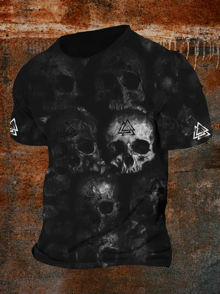 BrosWear Men's Viking Symbol Valknut & Warrior Skull Graphic T Shirt