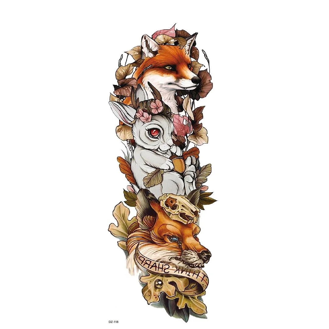 Large Arm Sleeve Tattoo Lion Crown King Rose Waterproof Temporary Tatoo Sticker Full Skull Totem Tatto