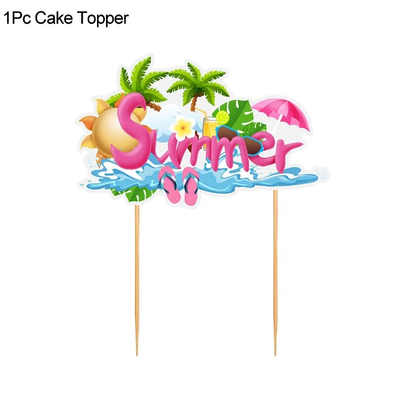 Hawaii Aloha Happy Birthday Banner Flamingo Hawaiian Tropical Party Decor Luau Summer Party Supplies Latex Balloons Cake Toppers