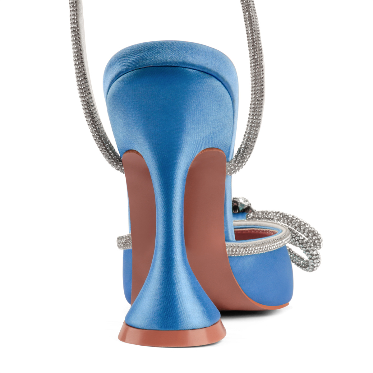 9.5cm/3.74 Women's Double Bow Pointed Toe Ankle Strap Crystal Pumps Wedding Bridal Party Stilettos Backless Satin Heeled Sandals