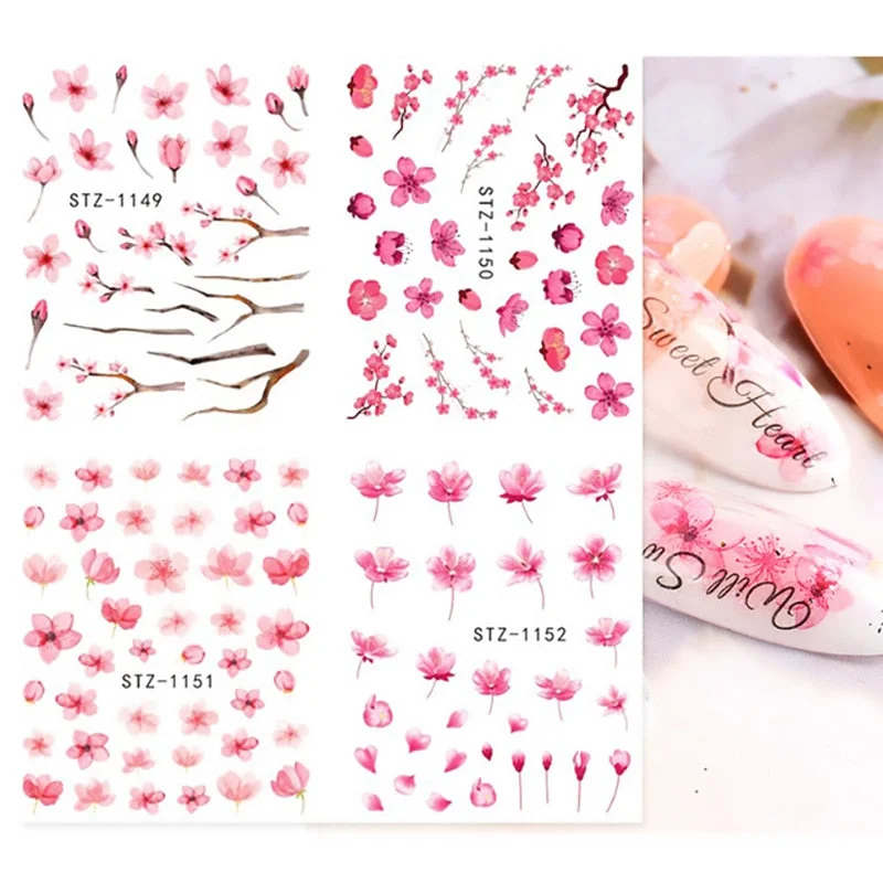 Nail Stickers 4Pcs/Set Water Transfer Sketchs Flowers Designs Nail Decal Decoration Tips For Beauty Salons-Nail Inspo