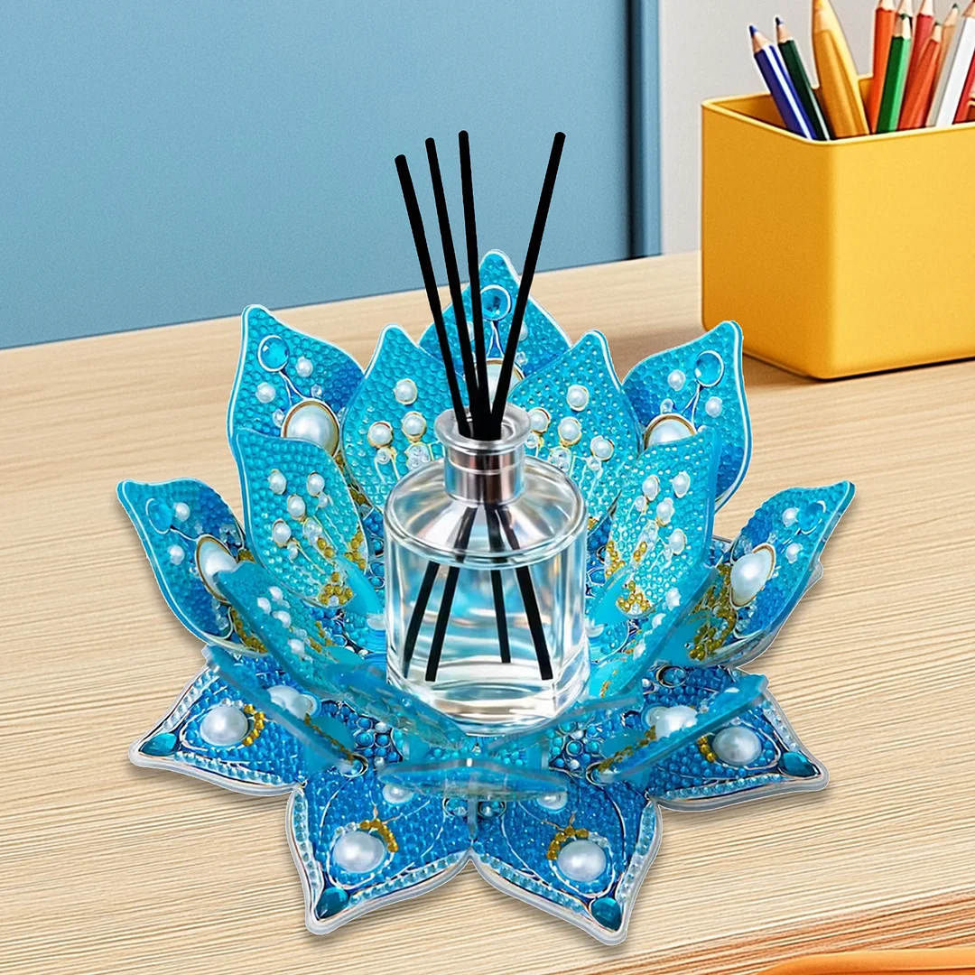 Lotus DIY Diamond Art Painting Kits of Candle Holder Diamond Painting Candle Holder Kit Diamonds Paintings Candlestick Holder Kit for Aromatherapy & Home Decor (Blue)