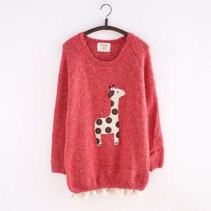 White/Red/Yellow Kawaii Pullover With Little Giraffe Printing SP165118