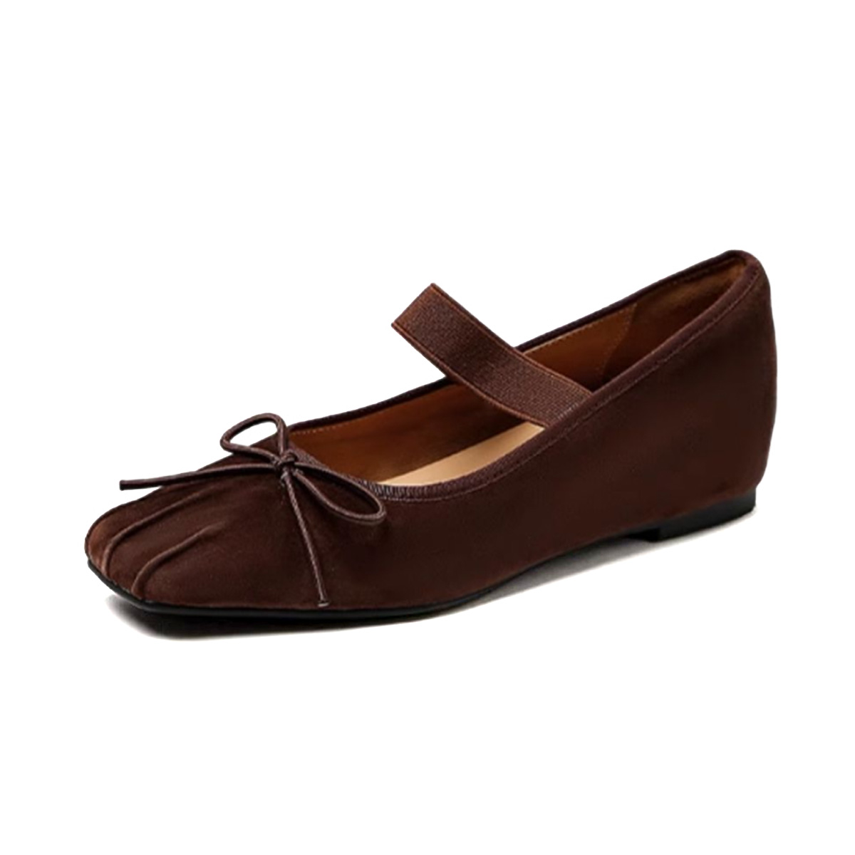Chocolate Brown Vegan Suede Ballet Mary Jane Flat Shoes for Women Nicepairs