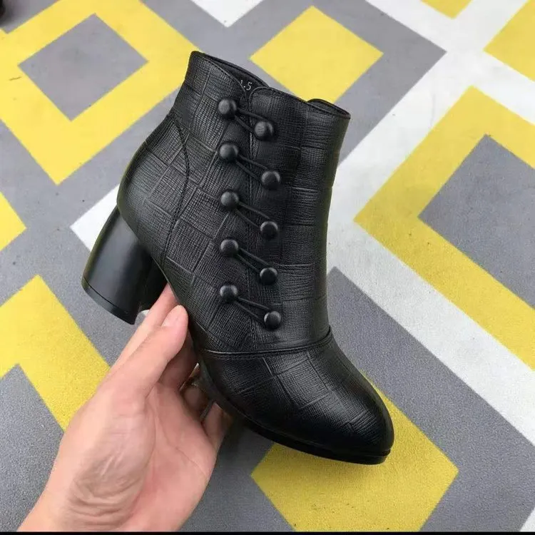 Women's winter Chelsea boots 2021 new retro and nude short boots  thick black western boots with root women's boot botines mujer