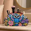 (US Local)DIY Gem Owl Design Wooden Diamond Painting Makeup Brush Storage Box Organizer