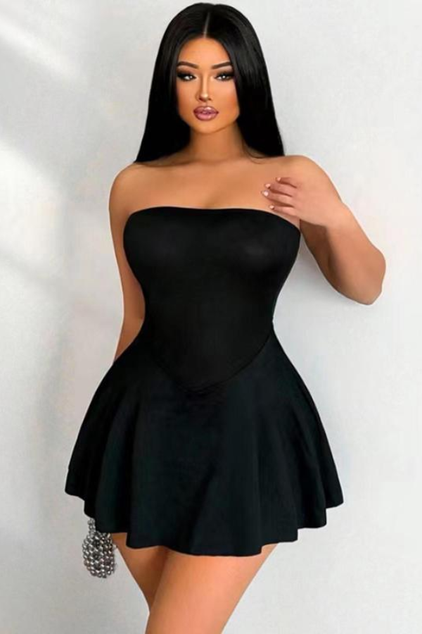  Chic Black Strapless Corset A Line Homecoming Dress with Pleated - Ohprom