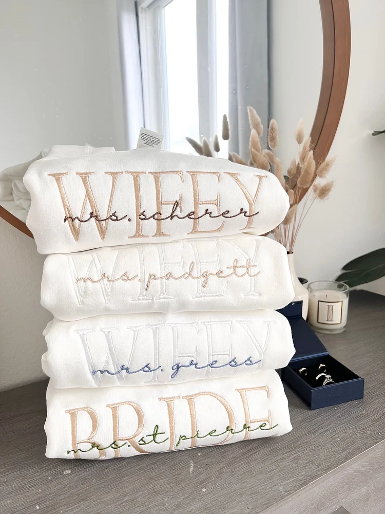 Sudadera con bordado personalizado Wifey, Hubby, Bride