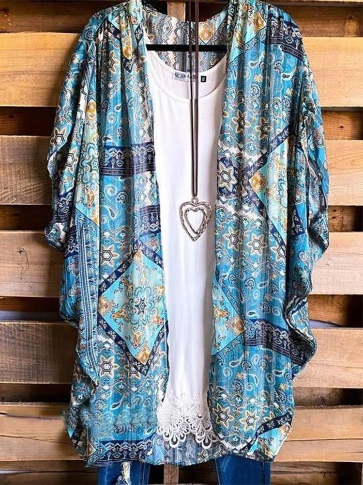 Oversized Casual Printed Kimono P175195560