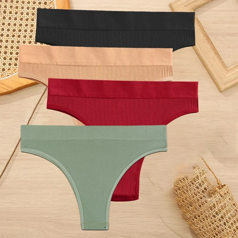 FINETOO 4PCS/Set Women Seamless Pantys Girls Thongs High Waisted Soft Woman Briefs 10 Solid Colors S-XL Sexy Underpant For Women