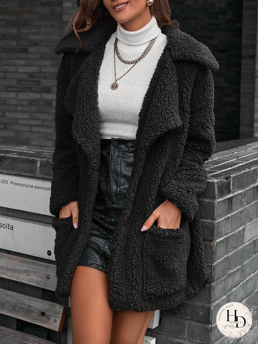 Coats Bubble Fluff Loose Lapel Pocket Trench Coat for Women