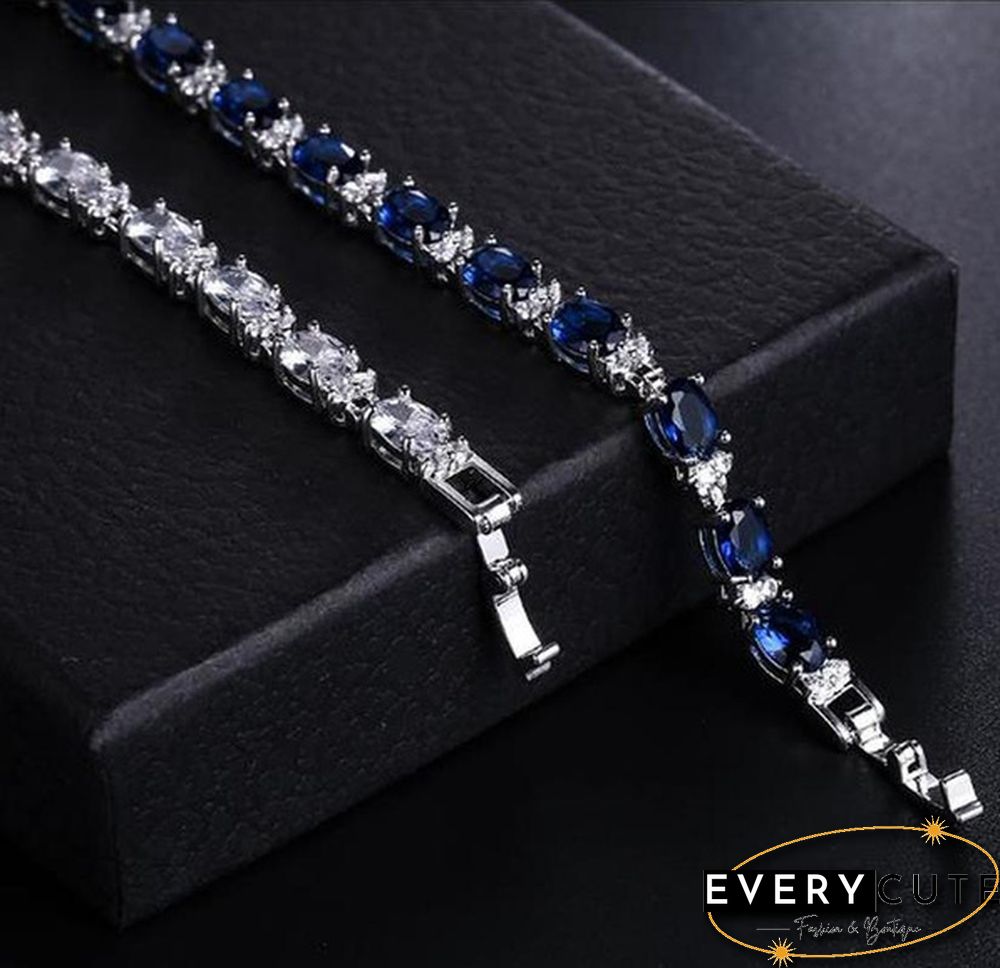 925 Sterling Silver Gorgeous Oval Ruby Amethyst Aquamarine sapphire and Round Sparkling Cubic Zirconia CZ Tennis Bracelet Jewelry Gift