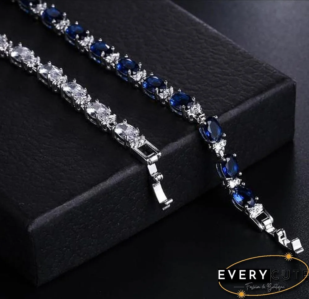 925 Sterling Silver Gorgeous Oval Ruby Amethyst Aquamarine sapphire and Round Sparkling Cubic Zirconia CZ Tennis Bracelet Jewelry Gift