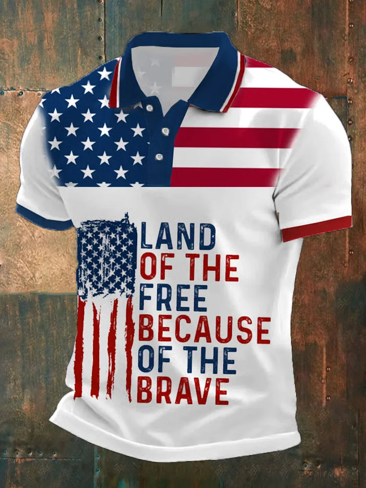 Men's Land Of The Free Because Of The Brave Printed Polo Shirt