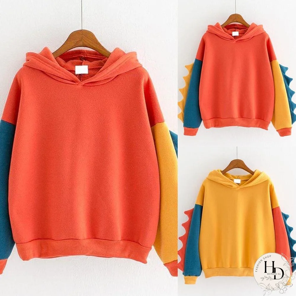 Fashion Women Casual Loose Long Sleeve Splice Dinosaur Sweatshirt Tops