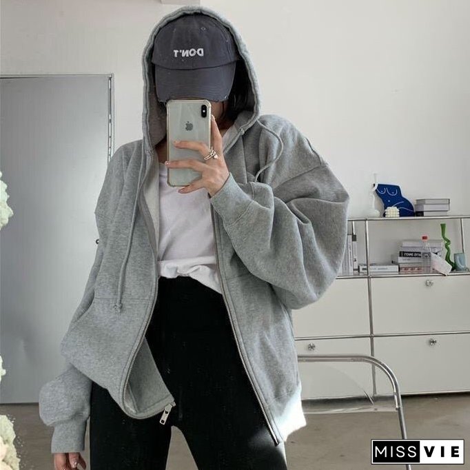 Spider Web Print Hoodie Womens Sweatshirt Loose Jacket Fashion Trend Zip Autumn Casual