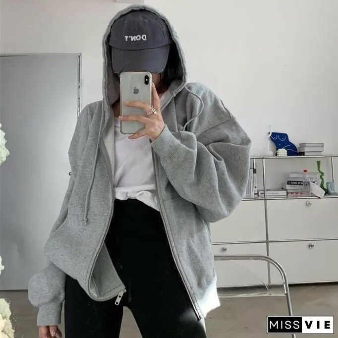Spider Web Print Hoodie Womens Sweatshirt Loose Jacket Fashion Trend Zip Autumn Casual