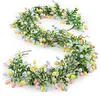Spring Easter Decoration Garland 210cm Artificial Colourful Garland with Eggs and Green Leaves for Home Party Wall Fireplace Stairs Window