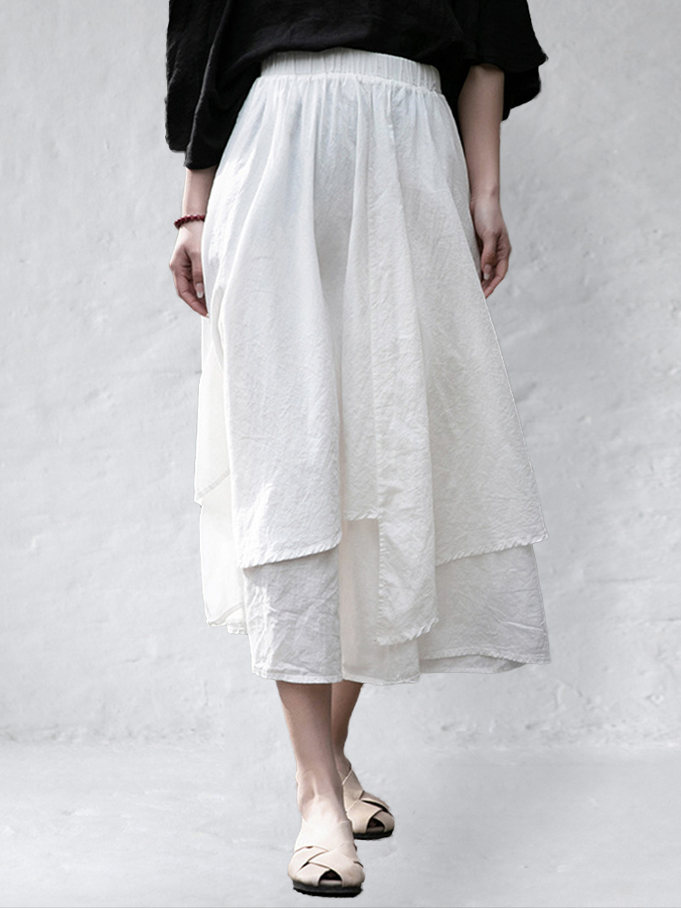 Irregular Hem Double Layer Wide Skirt wearshes