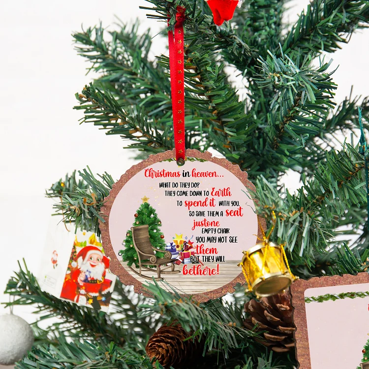 Memorial Christmas Round Ornament Custom Photo "Christmas In Heaven" Wooden Family Ornament
