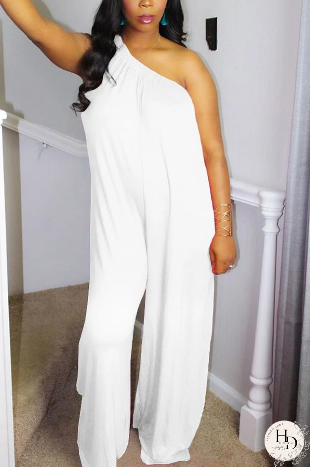 rose red Fashion Sexy Patchwork Solid Polyester Sleeveless one shoulder collar Jumpsuits