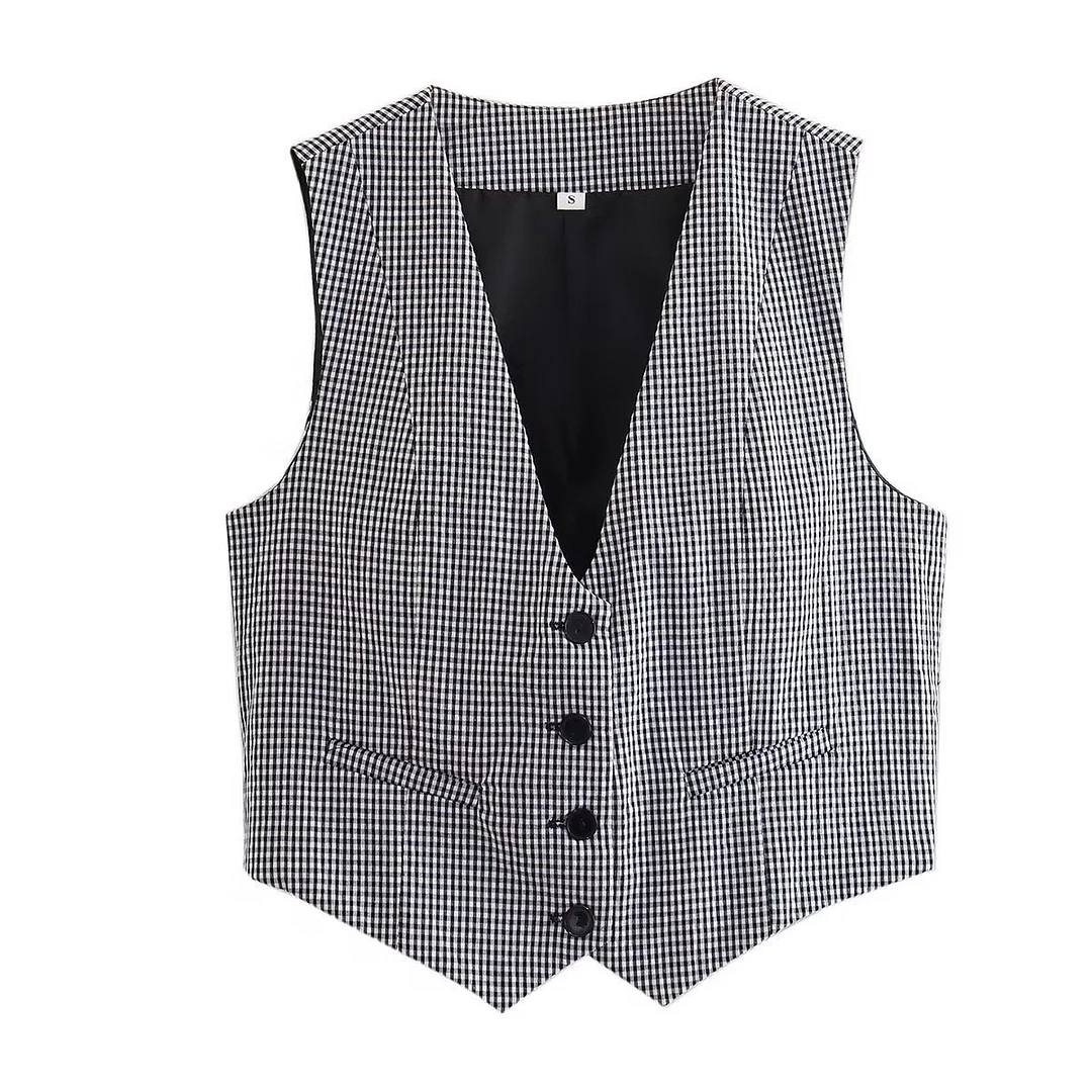 Nigikala Nigikala Women's Retro Solid Color Candy Color V-Neck Short Suit Vest / Horse Clip Cane