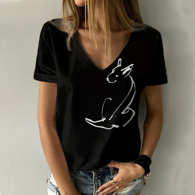 Artwishers V-Neck Black Sticky Dog Print T-Shirt
