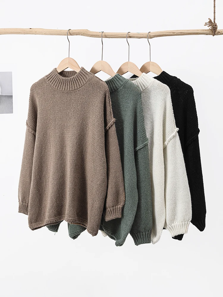 Ootddress Autumn 2025 Knit Sweater Pullover Female Loose Turtleneck Casual Patchwork Oversized Sweater Knitwear High Street Pullover
