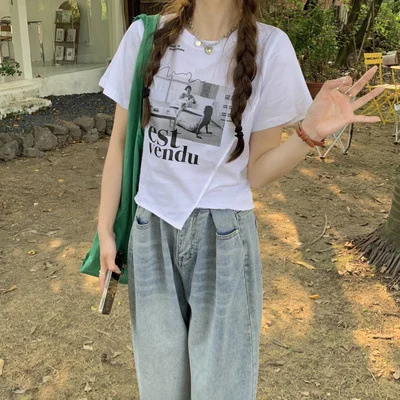 Uveng Uveng Sense Short-Sleeved T-Shirt Women Summer 2024 New Korean Version Slim Slim Short Student Jacket Women's Clothing