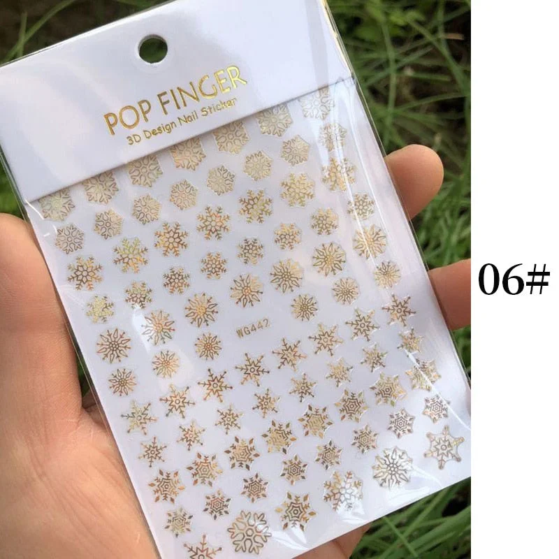 1 Sheet New Roman English Alphabet Number 3D Nail Stickers Christmas Animals iridescent Gold Silver Word Small Letters Nail