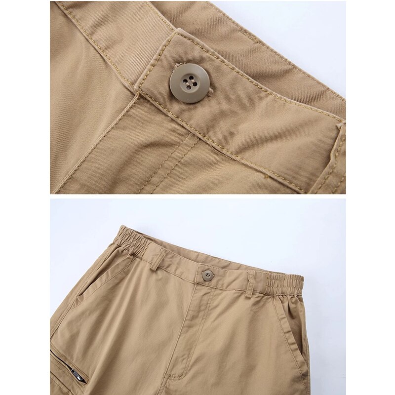 Men Classic Cargo Lightweight Many Pockets Work Elastic Waist Casual Cotton Comfortable Shorts