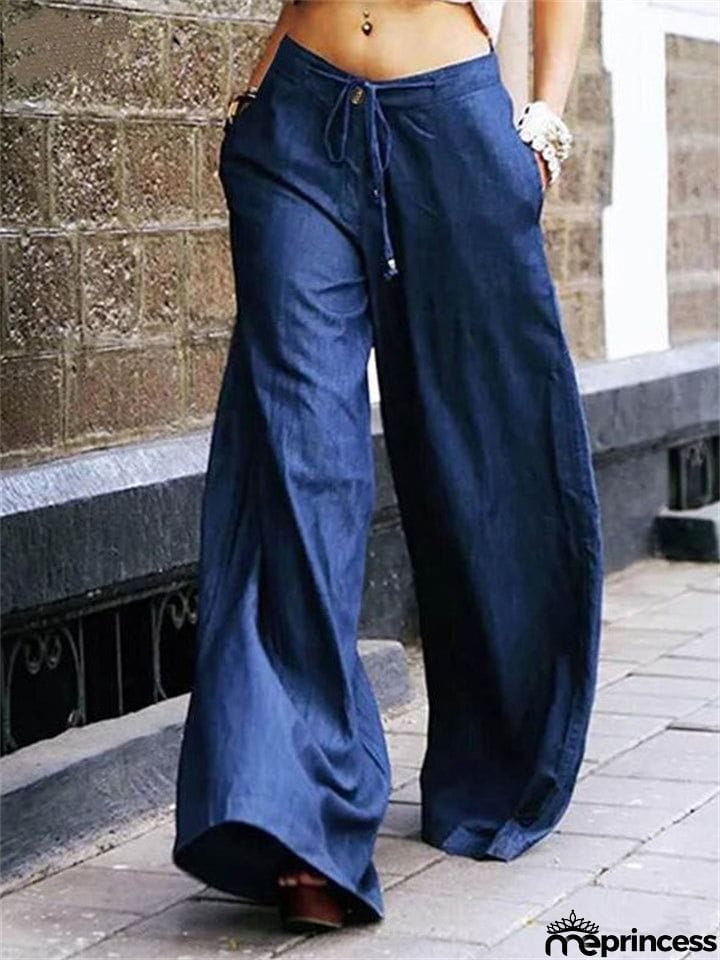Plus Size Lace-up High Waist Wide Leg Women's Pants