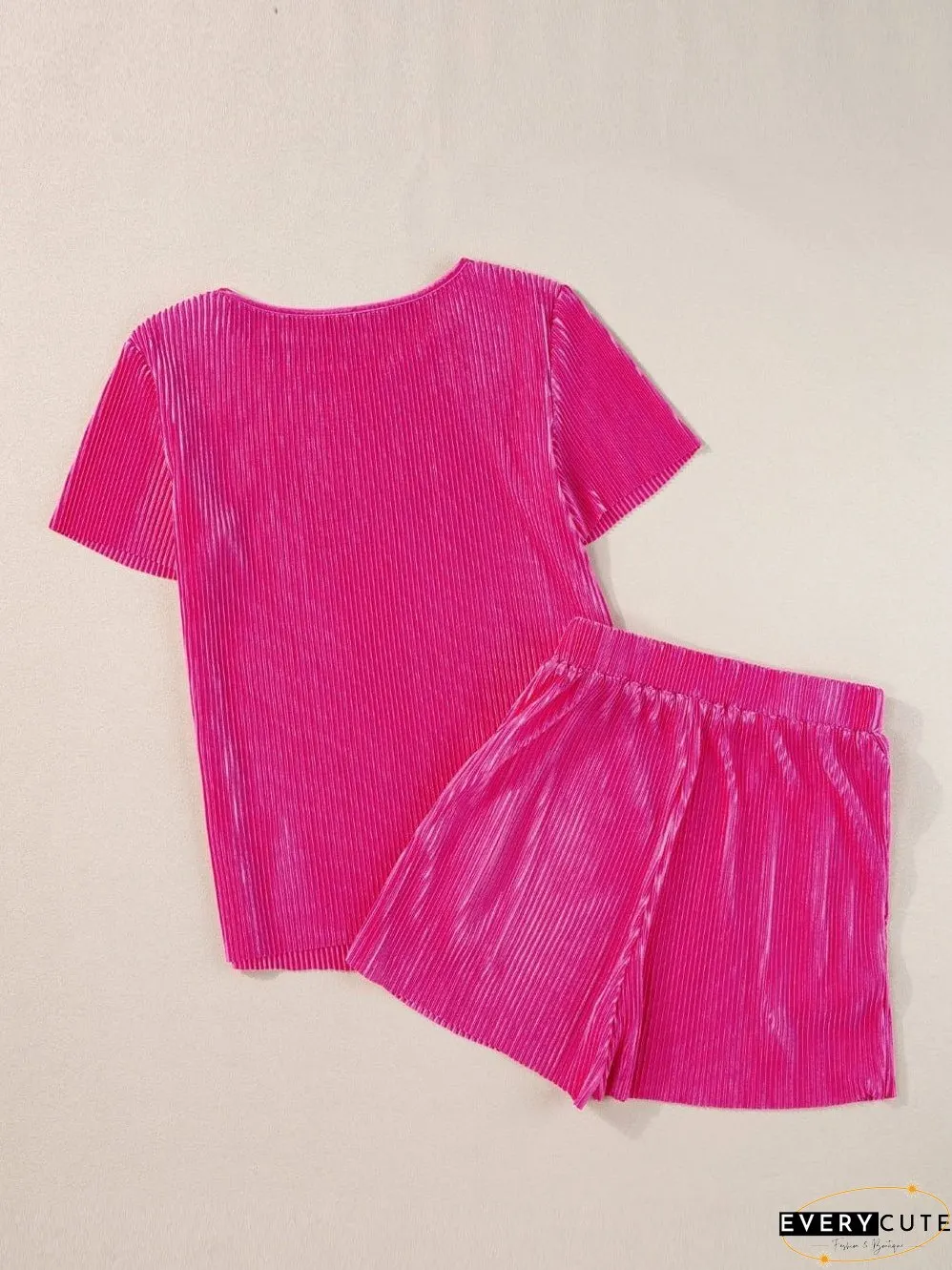 Women's Pink Pleated Shorts and Top Set