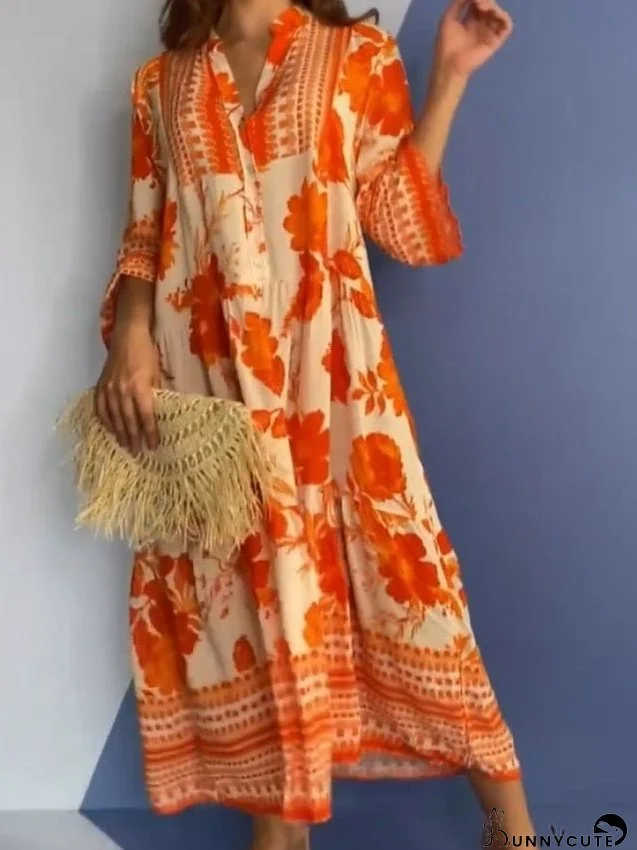 Long Dress Maxi Dress Swing Dress Print Dress Spring&radic;&Ccedil;&not;&dagger;Dress Floral Print Fashion Modern Daily Holiday Date Print 3/4 Length Sleeve V Neck Dress Regular Fit Red Summer Spring S M L XL XXL for Women