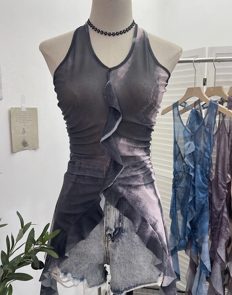 Uveng Vintage 2024 New Personality Tie Hottie Wind Hanging Sleeveless Top Ribbon Vest 9967