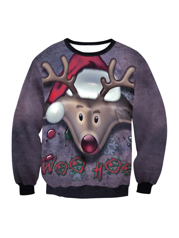 pullover sweater women santa elk long sleeve round neck loose top Flusfy