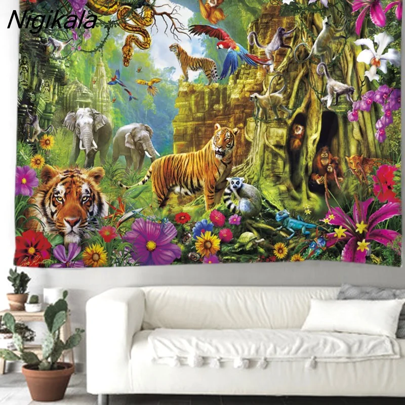 Nigikala Fairy Tale Animal Forest Wall Tapestry Art Decor Blanket Curtain Hanging Home Bedroom Living Room Decoration