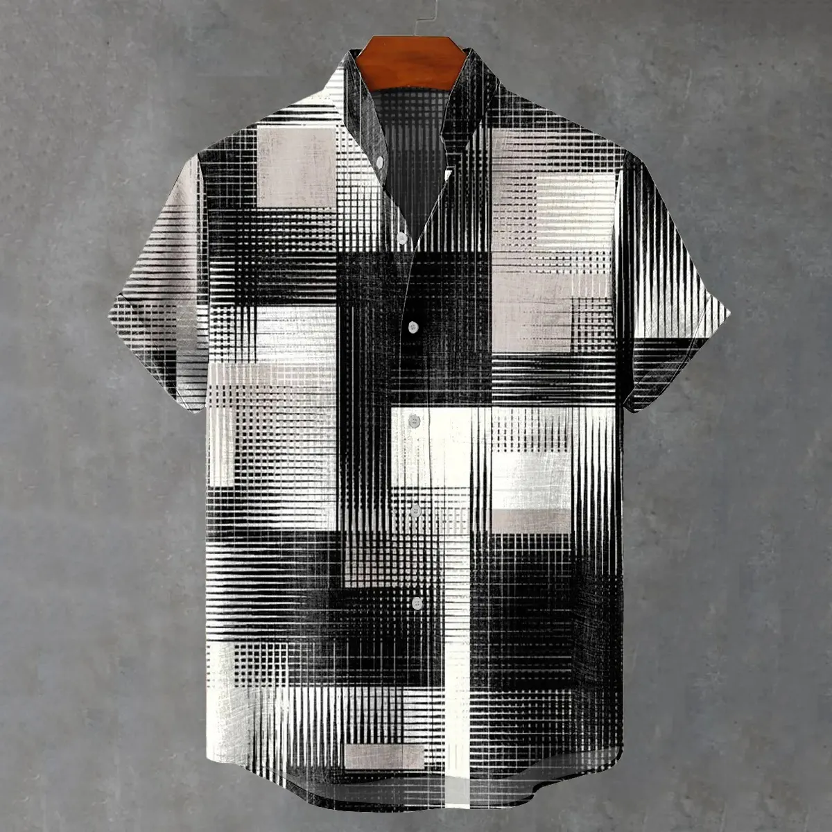 Men's Vintage Black White Gradient Geometric Art Pattern Print Casual Shirt  artssus