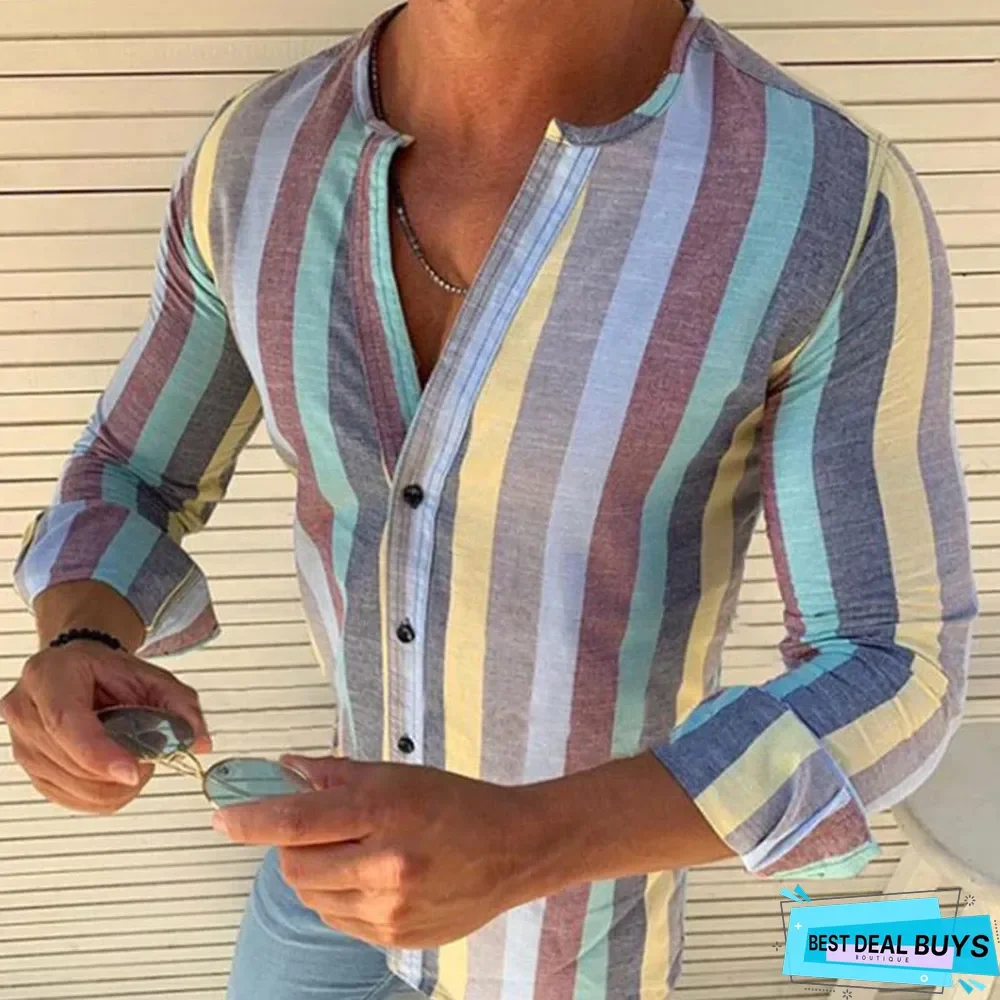 Spring/Summer Men Fashion Colorful Stripe Slim Fit Shirts