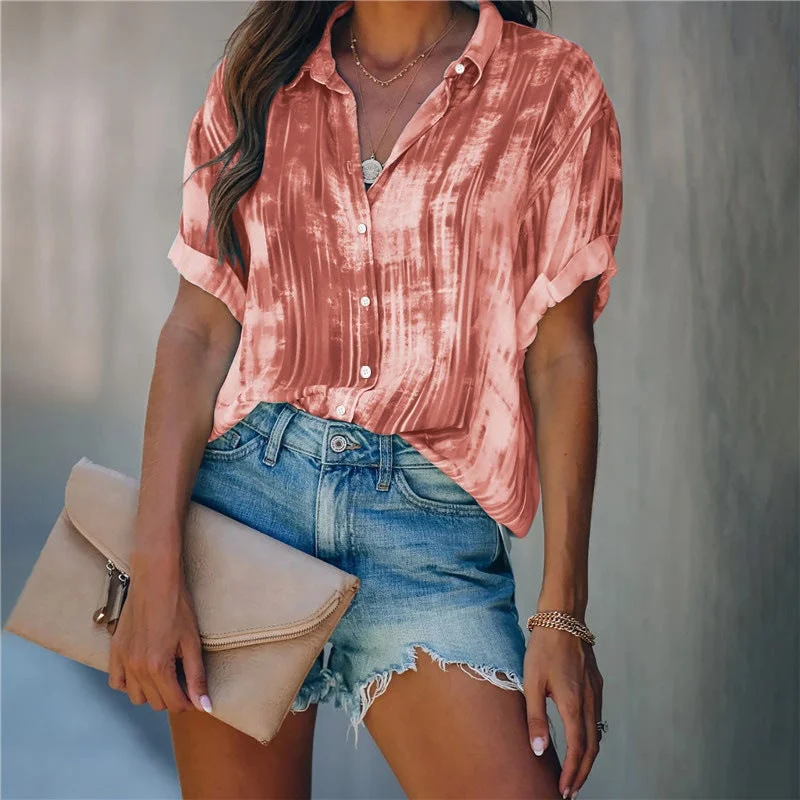 Woman Summer Print Buttoned Blouse Chiffon Shirt