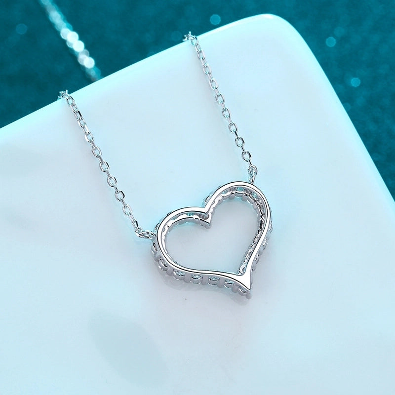 925 Sterling Silver Moissanite Cable Chain GRA Plating Inlay Heart Shape Necklace