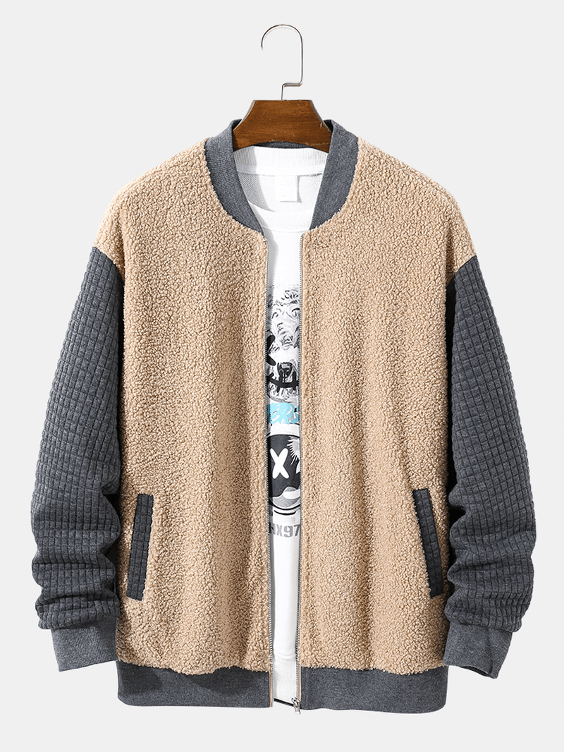 Men Patchwork Contrast Color Block Side Pocket Long Sleeve Jackets