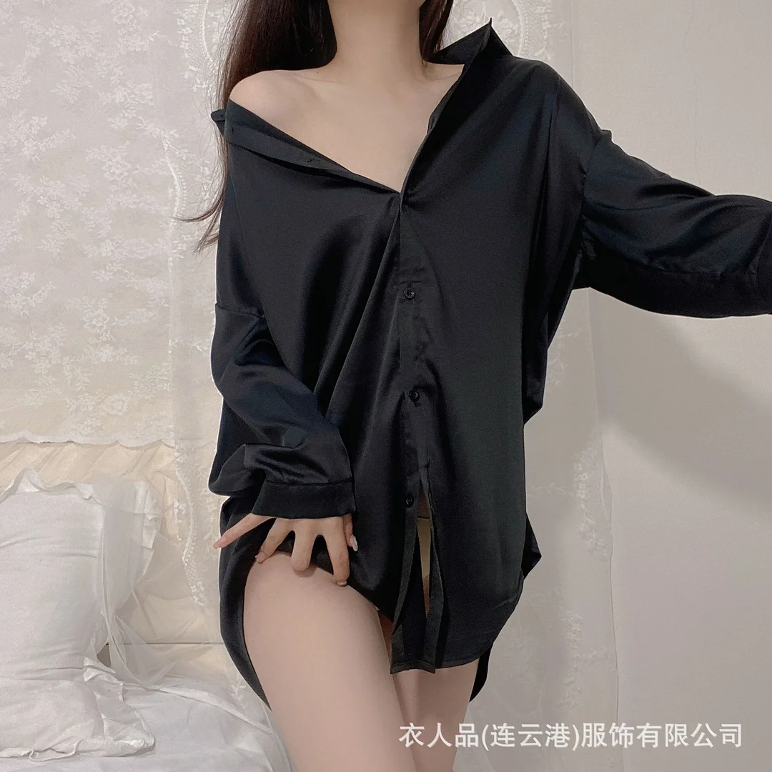 Uveng Sexy Loose Plus-Size Hot-Colored Boyfriend Style Shirt Lingerie Seduction Pyjamas Homewear Suit Direct Sales