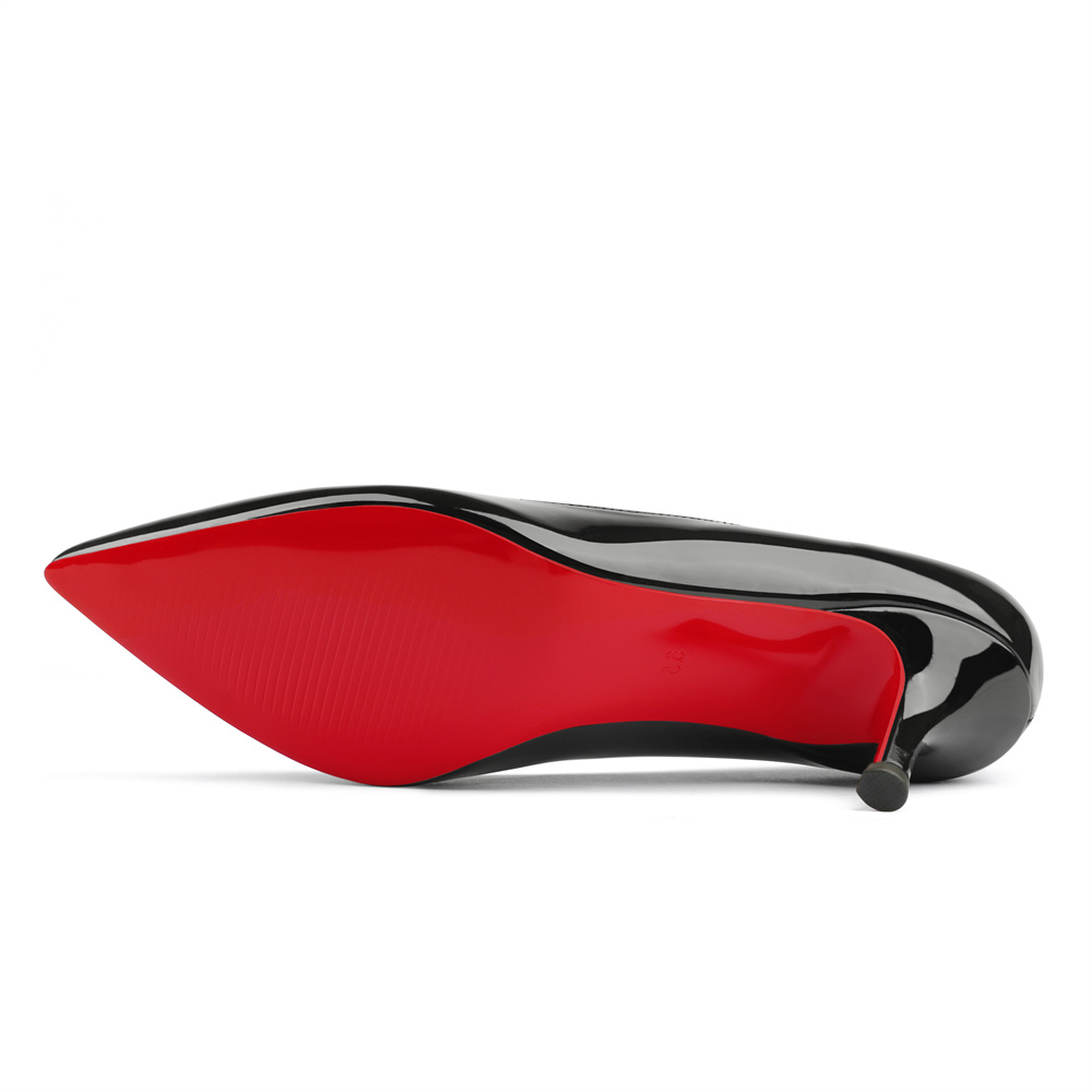 2.36"  Pointed Toe Red Bottom Kitten Heels Daily Patent Pumps for Women-MERUMOTE